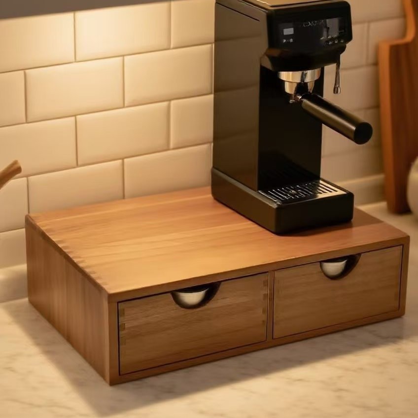 Coffee Tea Drawer Organizer - Base minimalista de madera maciza para
