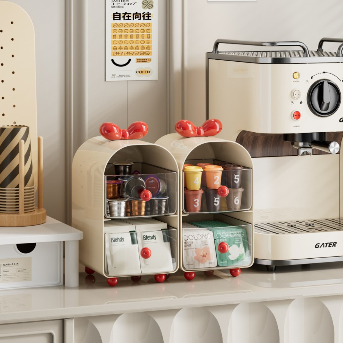 Coffee Tea Drawer Organizer - Organizador de Cápsulas de Café Cremoso,