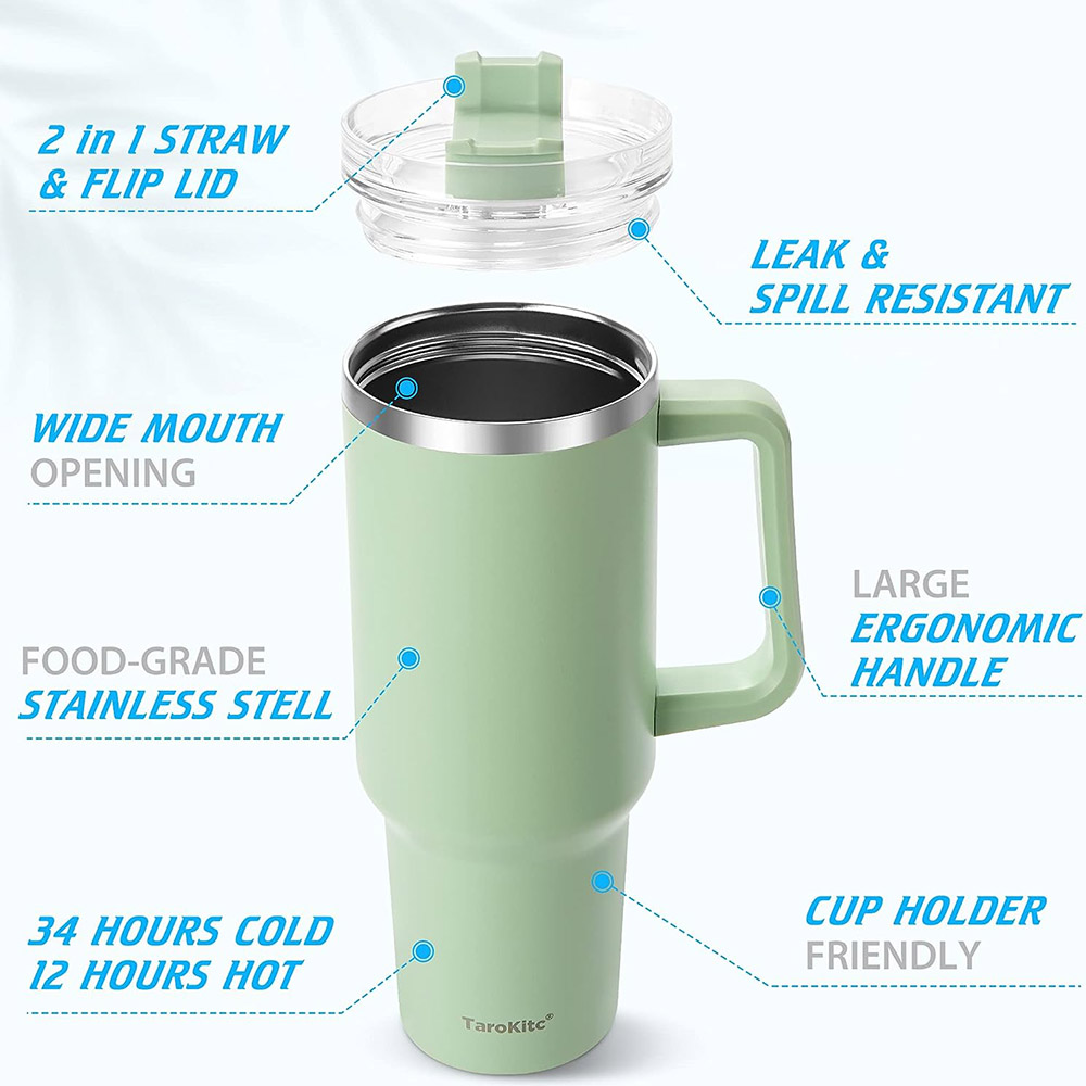 Vaso de 40oz con asa y pajita, - Coffee Tea Tumbler reseña y precio